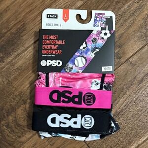 PSD Boxer Briefs Youth Boys Large Pink Black 2-Pack NWT Sports Graphic Underwear